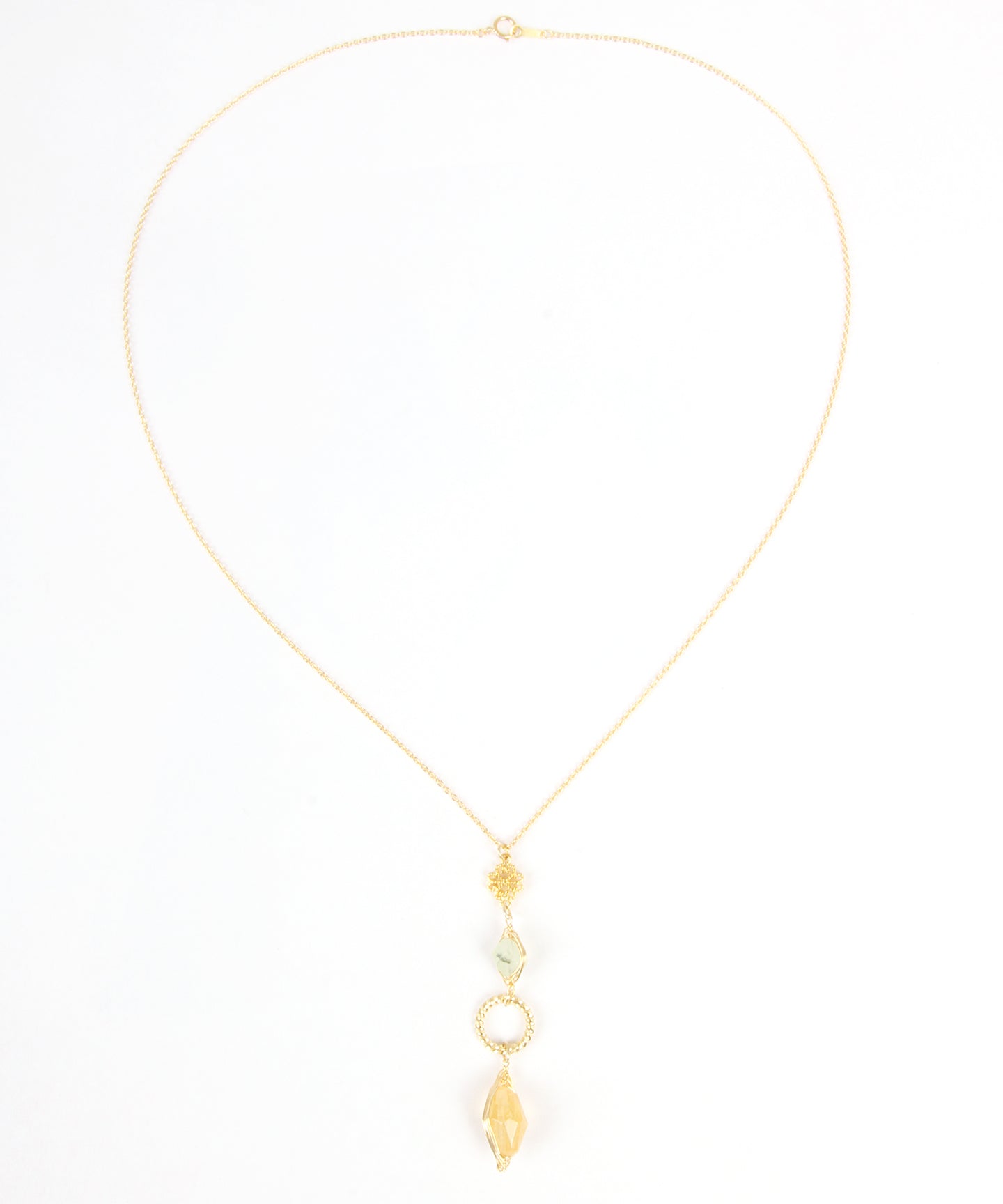 天然石×クローバー装飾チャームネックレス(ゴールドフィルド)